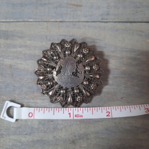Vintage Sterling Silver Egyptian Filigree Brooch Pin Signed - Picture 13 of 14